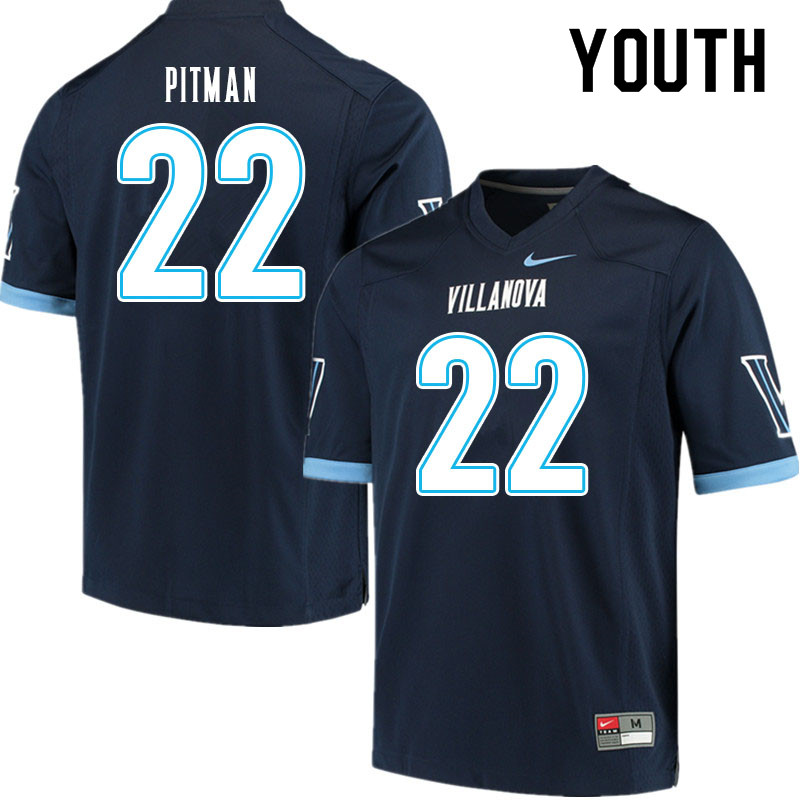 Youth #22 Jonnie Pitman Villanova Wildcats College Football Jerseys Sale-Navy - Click Image to Close